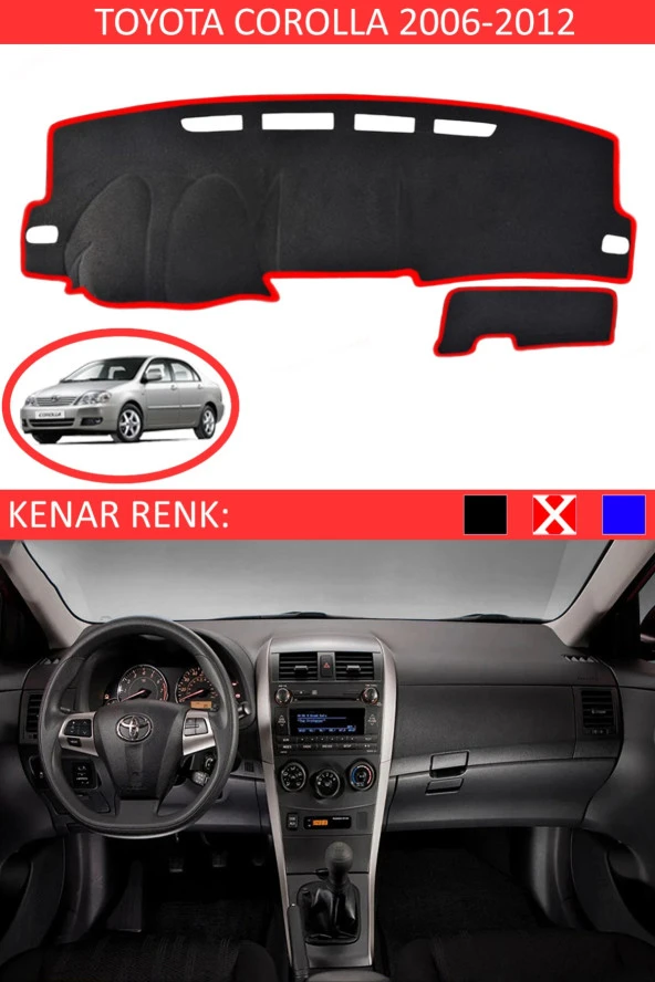 Toyota Coralla 2006-2012 Için Uygun Torpido Koruma Halısı Siyah Kenar Renk Kırmızı ürün görseli