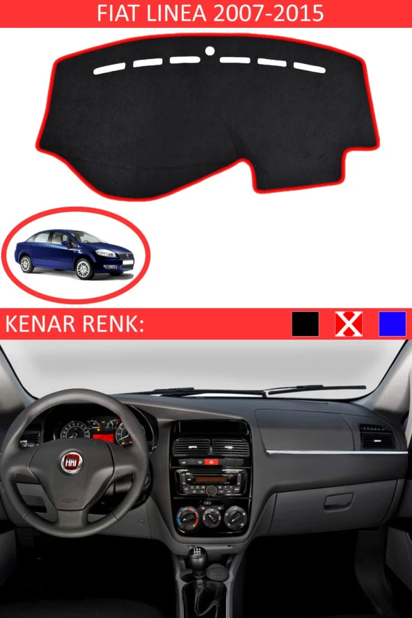 Fiat Linea 2007-2015 Için Uygun Torpido Koruma Halısı Siyah Kenar Renk Kırmızı