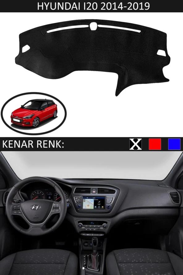 Hyundai I20 2014-2019 Için Uygun Torpido Koruma Halısı Siyah Kenar Renk Siyah ürün görseli