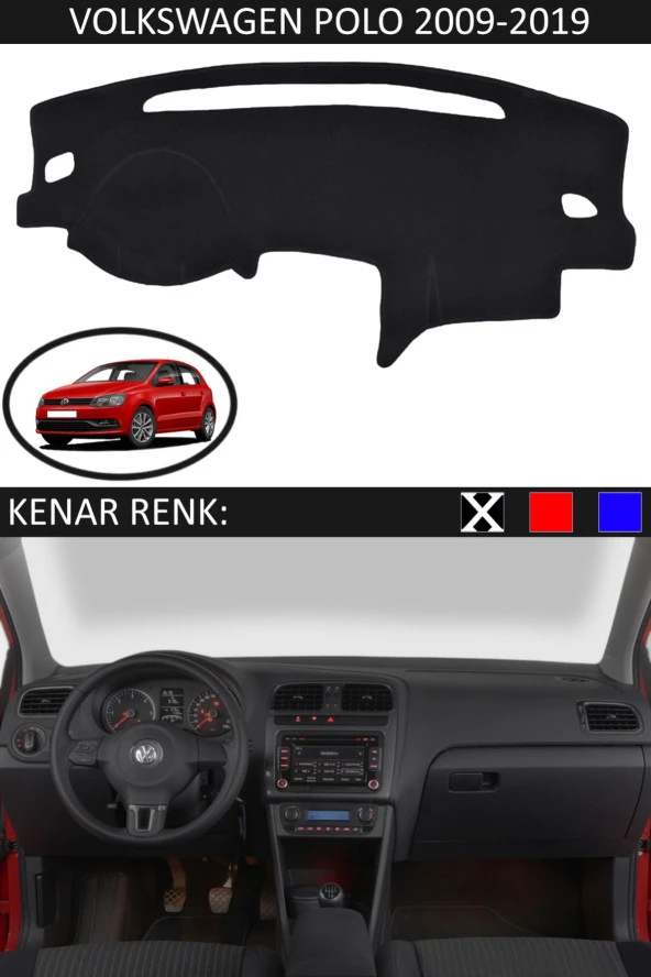 Volkswagen Polo 2009-2019 Için Uygun Torpido Koruma Halısı Siyah Kenar Renk Siyah