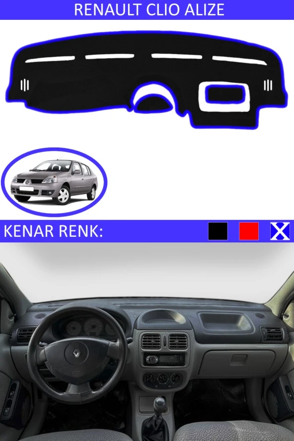 Renault Clio Alize Için Uygun Torpido Koruma Halısı Siyah Kenar Renk Mavi ürün görseli