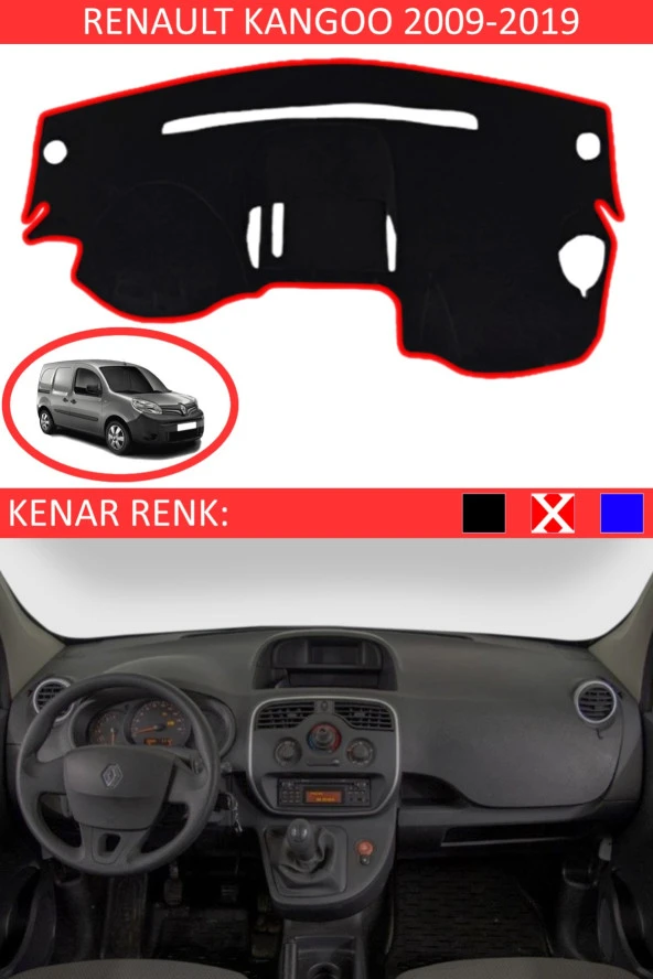 Renault Kangoo 2009-2019 Için Uygun Torpido Koruma Halısı Siyah Kenar Renk Kırmızı