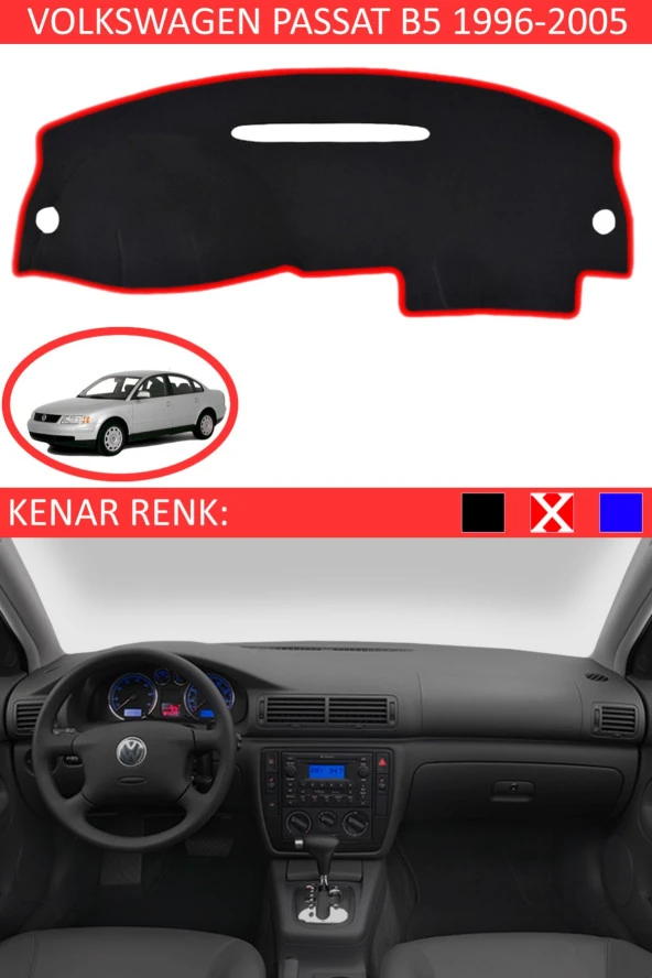 Volkswagen Passat B5 1995-2005 Için Uygun Torpido Koruma Halısı Siyah Kenar Renk Kırmızı ürün görseli