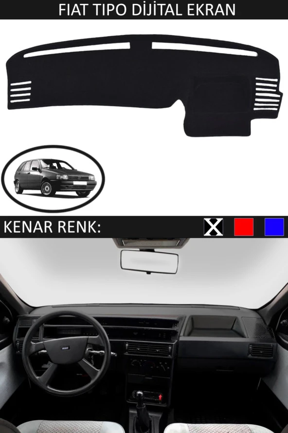 Fiat Tipo Dijital Ekran Için Uygun Torpido Koruma Halısı Siyah Kenar Renk Siyah ürün görseli