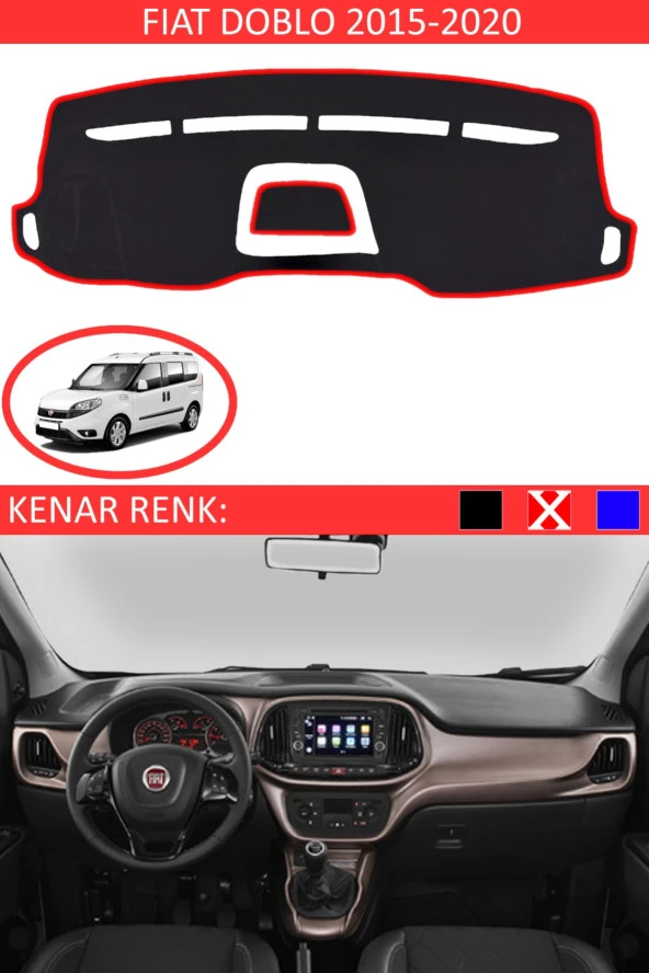 Fiat Doblo 2015-2020 Modelleri Için Uygun Torpido Koruma Halısı Siyah Kenar Renk Kırmızı