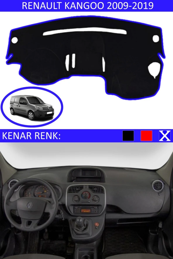 Renault Kangoo 2009-2019 Için Uygun Torpido Koruma Halısı Siyah Kenar Renk Mavi - 1