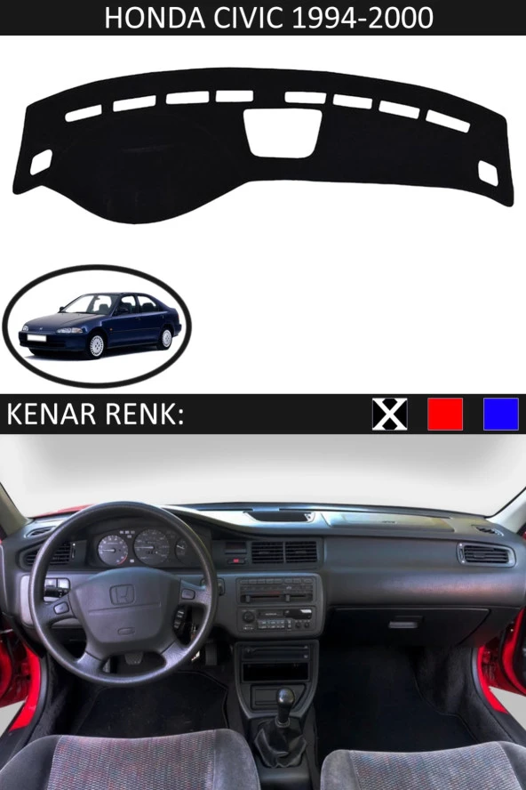 Honda Civic 1994-2000 Için Uygun Torpido Koruma Halısı Siyah Kenar Renk Siyah