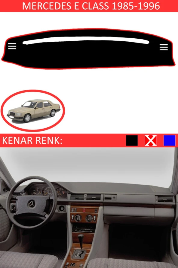 Mercedes E Class 1985-1995 Için Uygun Torpido Koruma Halısı Siyah Kenar Renk Kırmızı ürün görseli