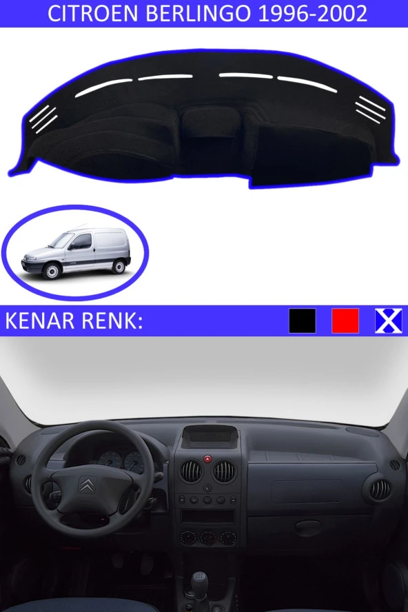Citroen Berlingo 1996-2002 Modelleri Için Uygun Torpido Koruma Halısı Siyah Kenar Renk Mavi ürün görseli