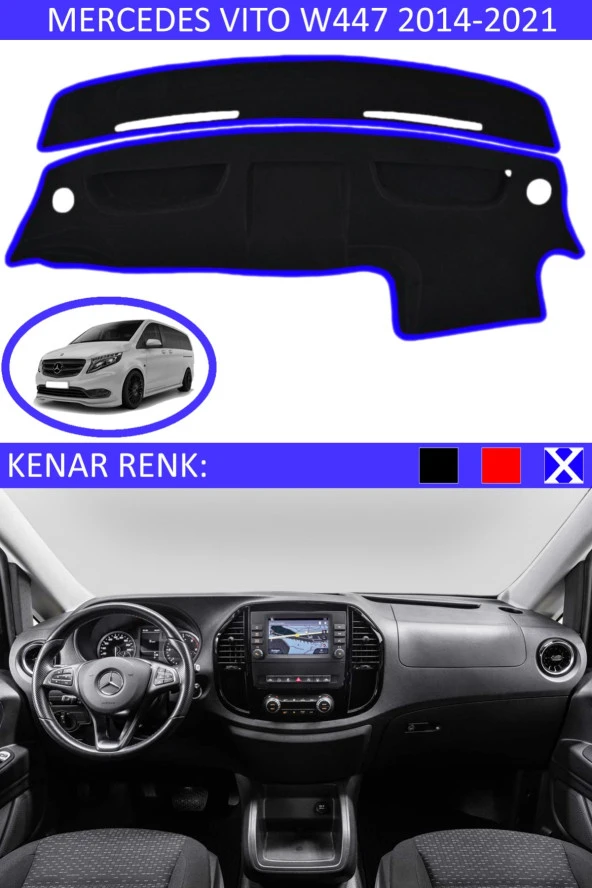 Mercedes Vito W447 2014-2021 Için Uygun Torpido Koruma Halısı Siyah Kenar Renk Mavi ürün görseli