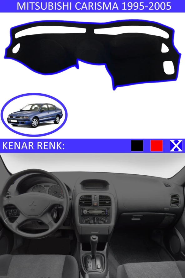 Mitsubishi Carisma 1995-2005 Için Uygun Torpido Koruma Halısı Siyah Kenar Renk Mavi - 1