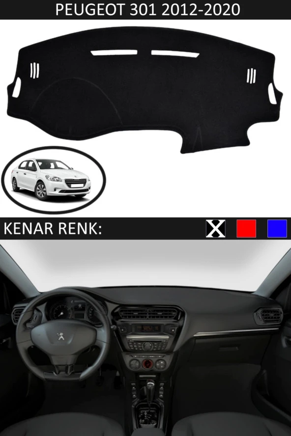 Peugeot 301 2012-2020 Için Uygun Torpido Koruma Halısı Siyah Kenar Renk Siyah - 1