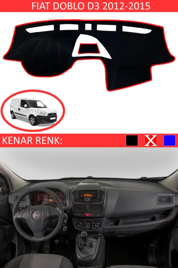Fiat Doblo D3 2012-2015 Için Uygun Torpido Koruma Halısı Siyah Kenar Renk Kırmızı
