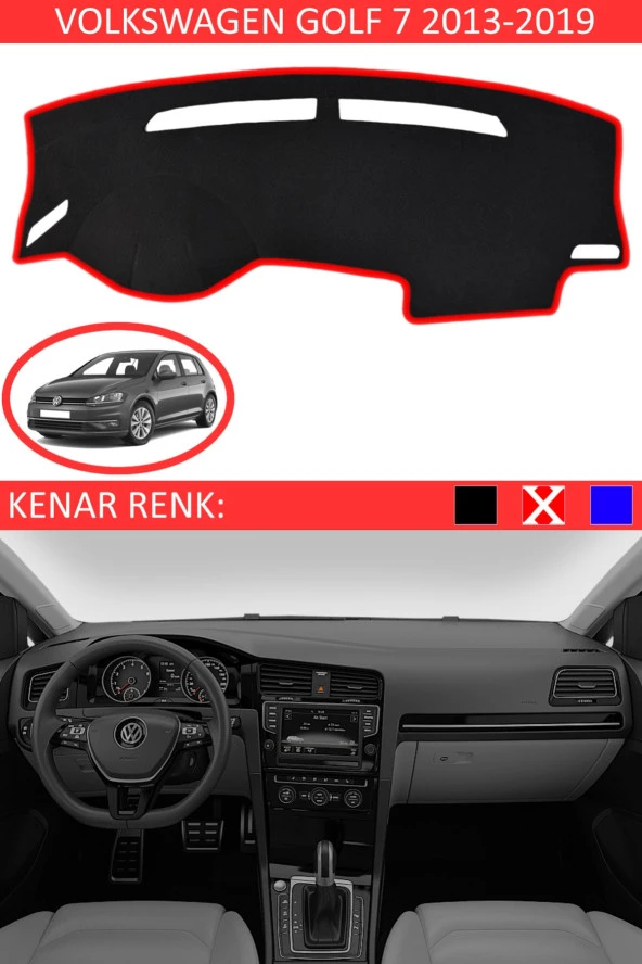 Volkswagen Golf 7 2013-2019 Için Uygun Torpido Koruma Halısı Siyah Kenar Renk Kırmızı