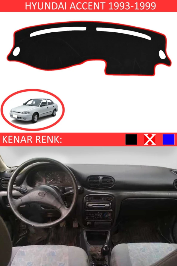 Hyundai Accent Yumurta Kasa 1993-1999 Için Uygun Torpido Koruma Halısı Siyah Kenar Renk Kırmızı ürün görseli