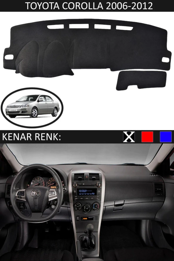 Toyota Coralla 2006-2012 Için Uygun Torpido Koruma Halısı Siyah Kenar Renk Siyah ürün görseli