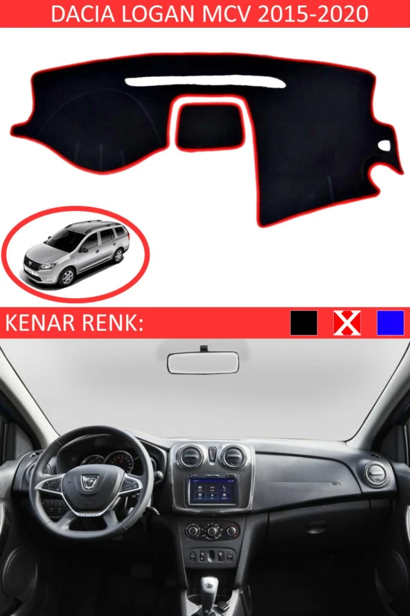 Dacia Logan Mcv 2015-2020 Için Uygun Torpido Koruma Halısı Siyah Kenar Renk Kırmızı ürün görseli