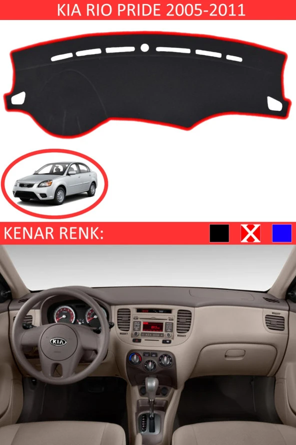 Kia Rio Pride 2005-2011 Için Uygun Torpido Koruma Halısı Siyah Kenar Renk Kırmızı