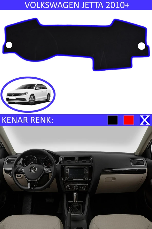 Volkswagen Jetta 2010+ Için Uygun Torpido Koruma Halısı Siyah Kenar Renk Mavi ürün görseli