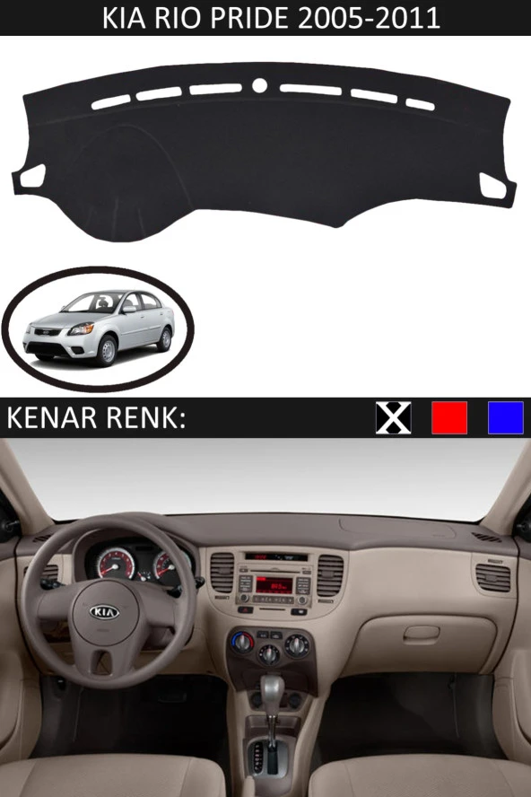 Kia Rio Pride 2005-2011 Için Uygun Torpido Koruma Halısı Siyah Kenar Renk Siyah ürün görseli