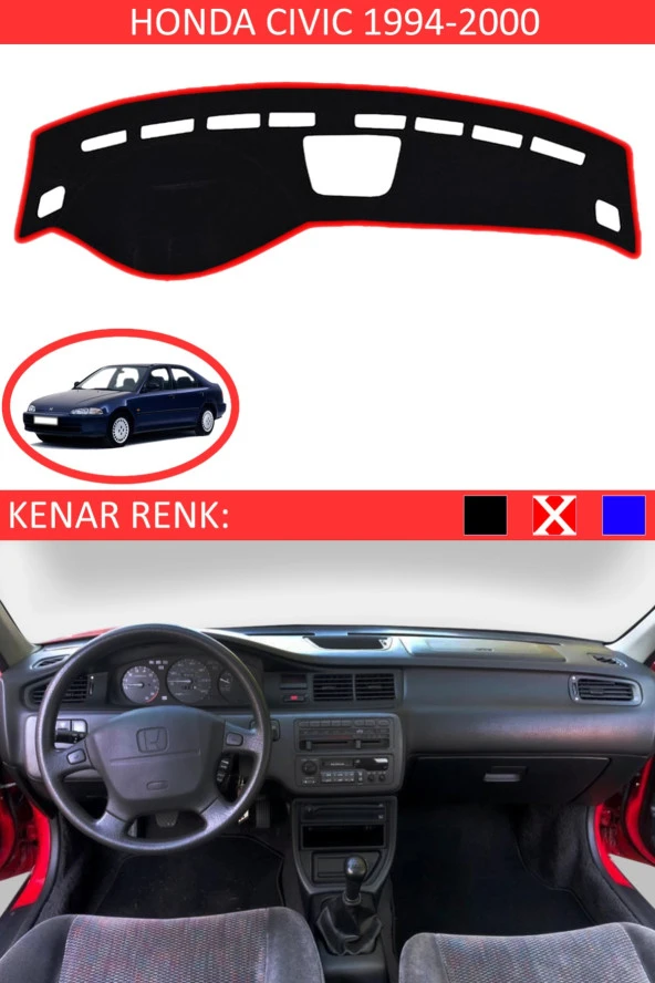 Honda Civic 1994-2000 Için Uygun Torpido Koruma Halısı Siyah Kenar Renk Kırmızı ürün görseli