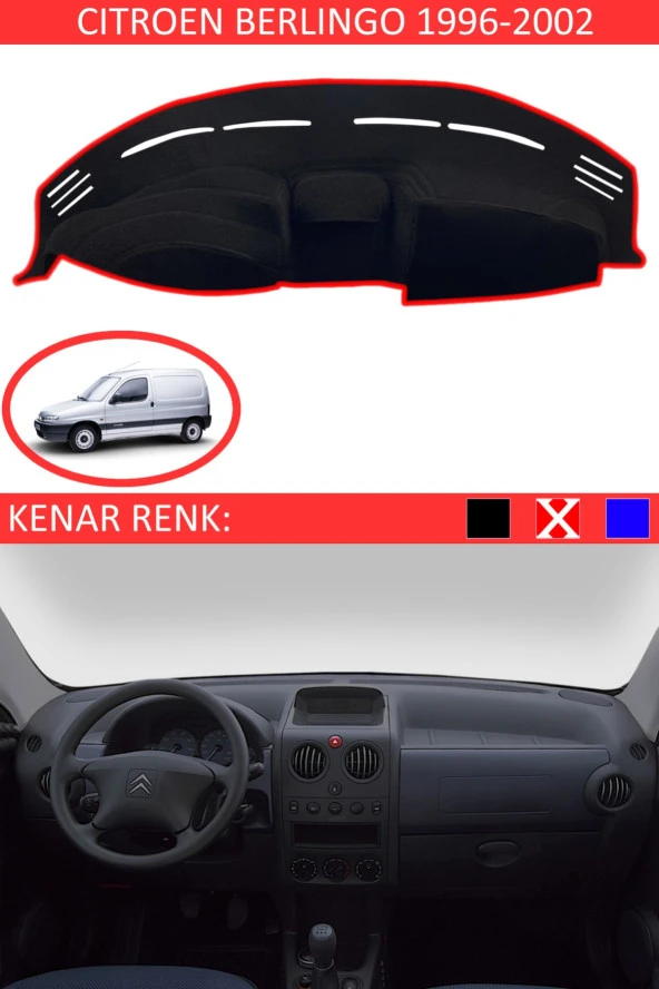 Citroen Berlingo 1996-2002 Modelleri Için Uygun Torpido Koruma Halısı Siyah Kenar Renk Kırmızı