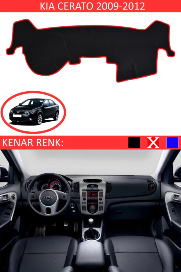 Kia Cerato 2009-2012 Için Uygun Torpido Koruma Halısı Siyah Kenar Renk Kırmızı ürün görseli