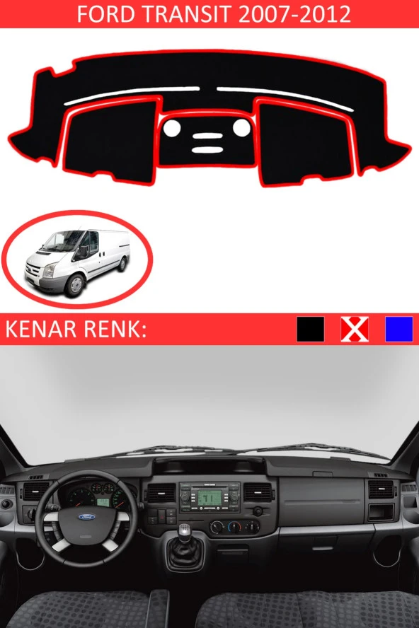 Ford Transit 2007-2012 Için Uygun Torpido Koruma Halısı Siyah Kenar Renk Kırmızı ürün görseli