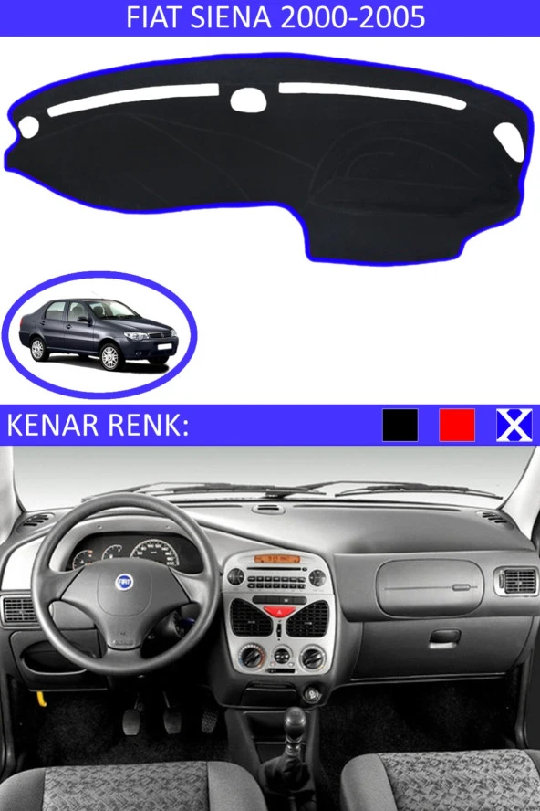 Fiat Siena 2000-2005 Için Uygun Torpido Koruma Halısı Siyah Kenar Renk Mavi