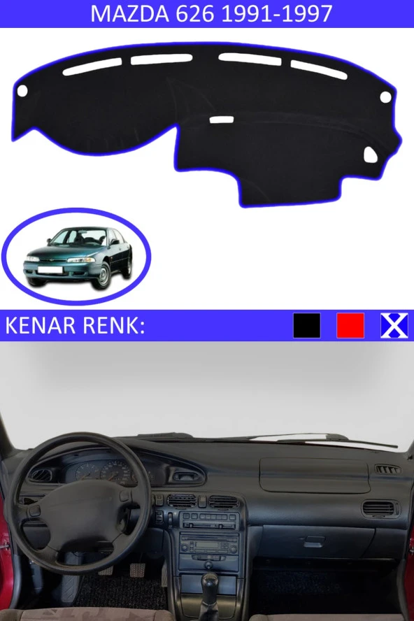 Mazda 626 1991-1997 Için Uygun Torpido Koruma Halısı Siyah Kenar Renk Mavi