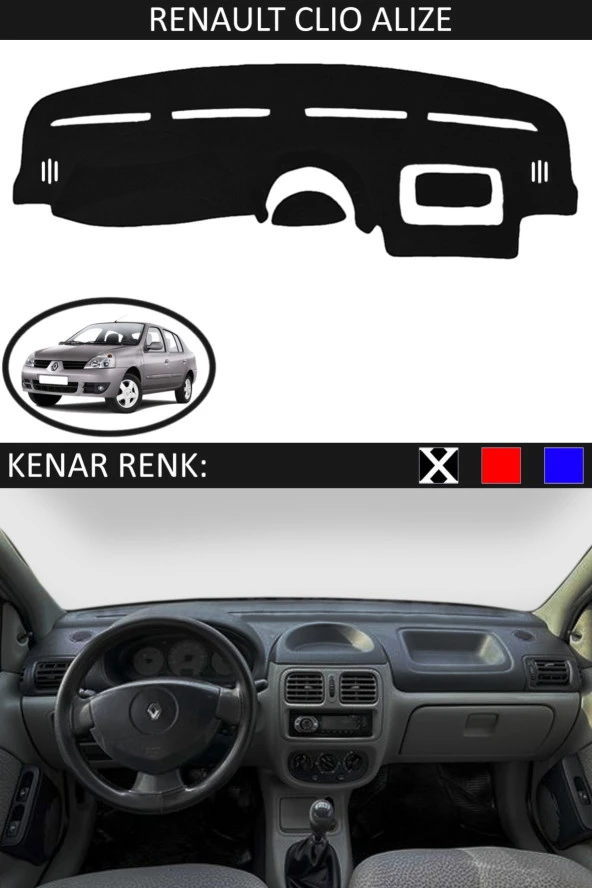 Renault Clio Alize Için Uygun Torpido Koruma Halısı Siyah Kenar Renk Siyah