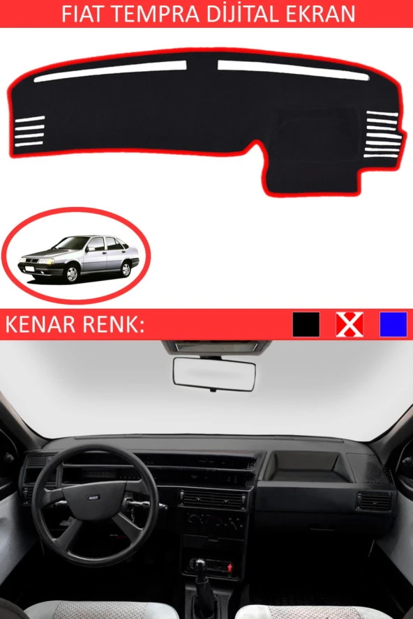 Fiat Tempra Dijital Ekran Için Uygun Torpido Koruma Halısı Siyah Kenar Renk Kırmızı ürün görseli