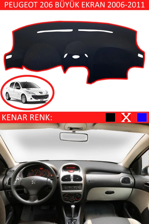 Peugeot 206 2006-2011 Için Uygun Torpido Koruma Halısı Siyah Kenar Renk Kırmızı