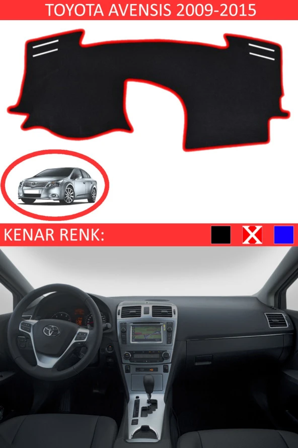 Toyota Avensis 2009-2015 Için Uygun Torpido Koruma Halısı Siyah Kenar Renk Kırmızı