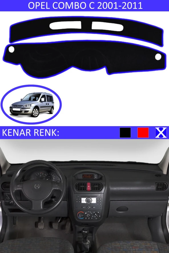 Opel Combo C 2001-2011 Için Uygun Torpido Koruma Halısı Siyah Kenar Renk Mavi ürün görseli