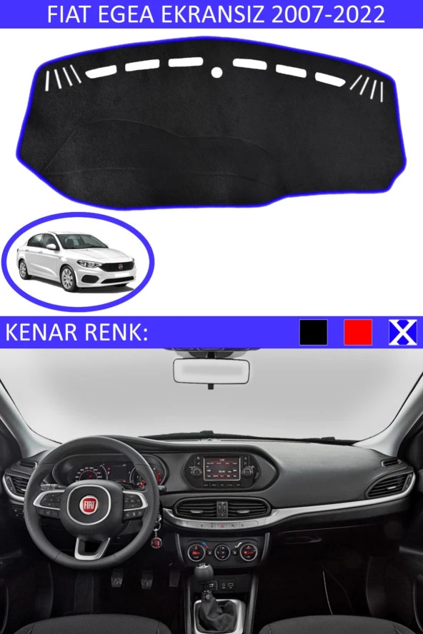 Fiat Egea Ekransız 2007-2022 Için Uygun Torpido Koruma Halısı Siyah Kenar Renk Mavi