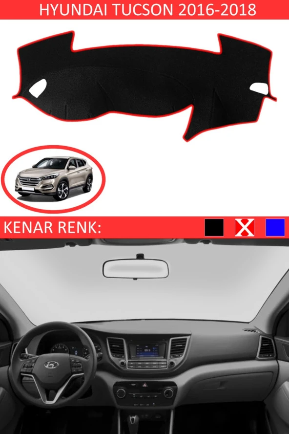 Hyundai Tucson 2016-2018 Için Uygun Torpido Koruma Halısı Siyah Kenar Renk Kırmızı
