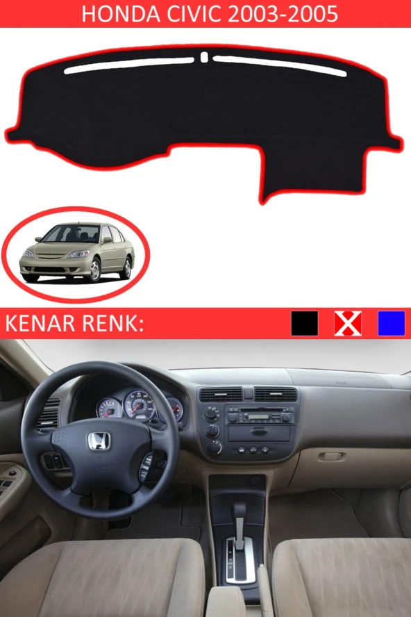 Honda Civic Vtec2 2003-2005 Için Uygun Torpido Koruma Halısı Siyah Kenar Renk Kırmızı