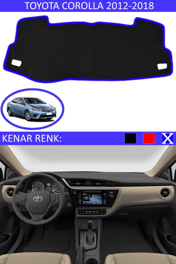 Toyota Coralla 2012-2018 Için Uygun Torpido Koruma Halısı Siyah Kenar Renk Mavi