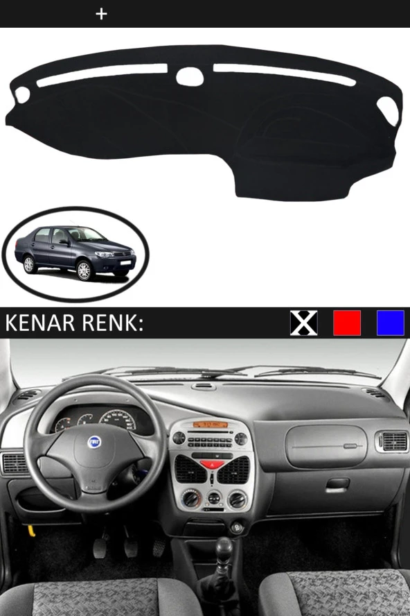 Fiat Siena 2000-2005 Için Uygun Torpido Koruma Halısı Siyah Kenar Renk Siyah