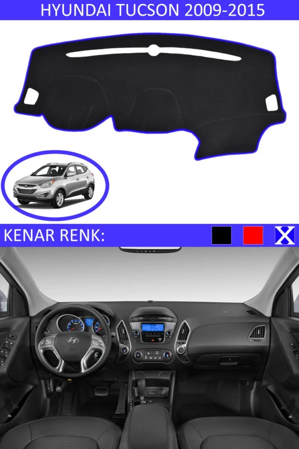 Hyundai Tucson 2009-2015 Için Uygun Torpido Koruma Halısı Siyah Kenar Renk Mavi ürün görseli
