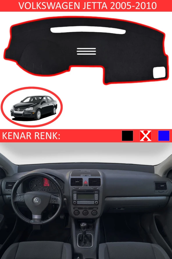 Volkswagen Jetta 2005-2010 Için Uygun Torpido Koruma Halısı Siyah Kenar Renk Kırmızı