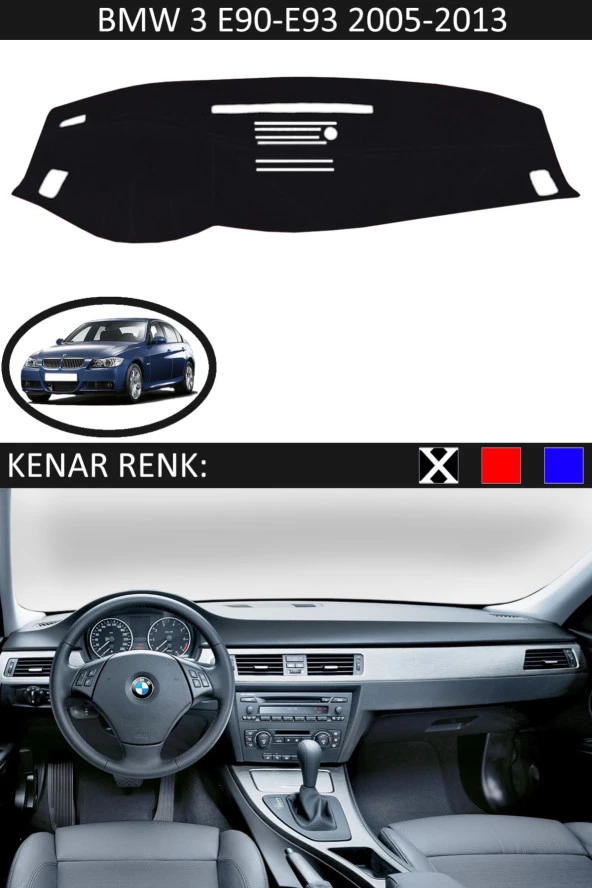 Bmw 3 E90-e93 2005-2013 Için Uygun Torpido Koruma Halısı Siyah Kenar Renk Siyah