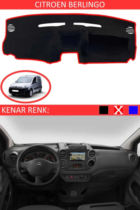 Citroen Berlingo Için Uygun Torpido Koruma Halısı Siyah Kenar Renk Kırmızı ürün görseli