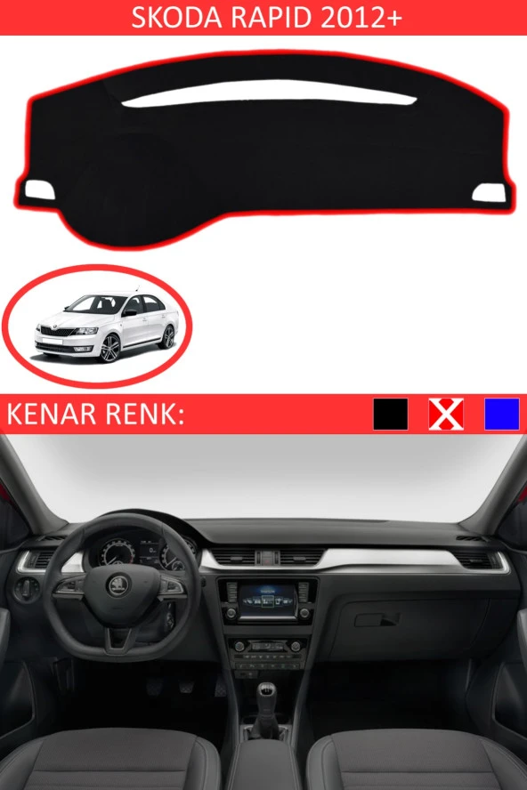 Skoda Rapid 2012+ Için Uygun Torpido Koruma Halısı Siyah Kenar Renk Kırmızı ürün görseli