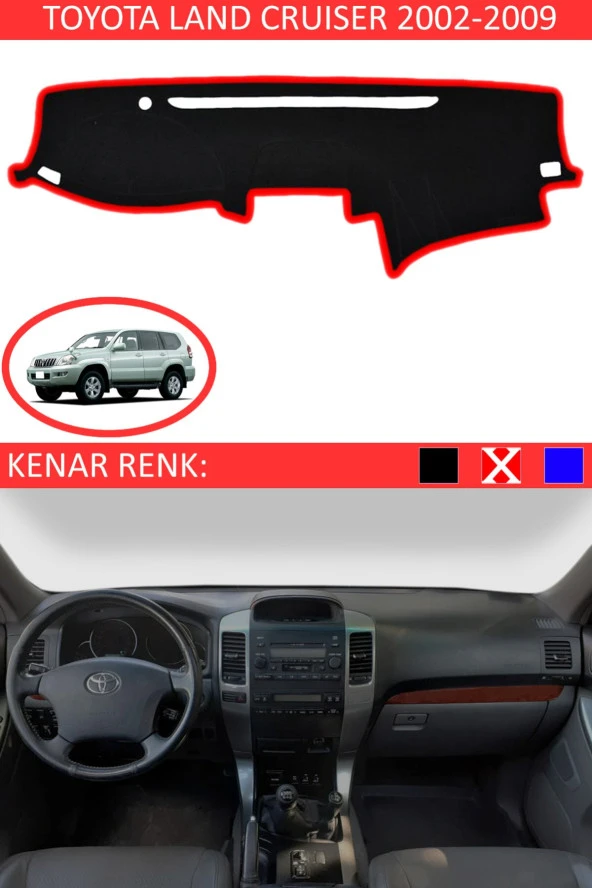 Toyota Land Cruiser 2002-2009 Için Uygun Torpido Koruma Halısı Siyah Kenar Renk Kırmızı ürün görseli