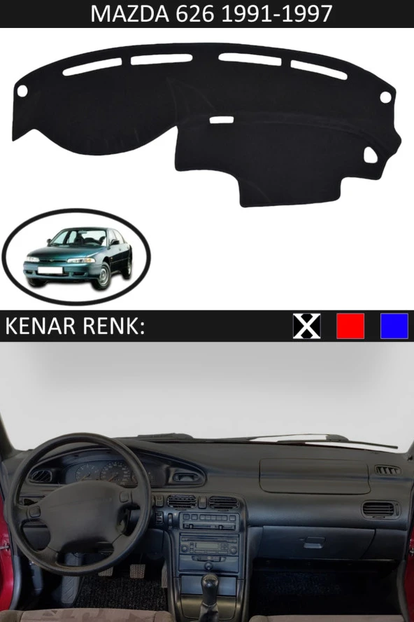 Mazda 626 1991-1997 Için Uygun Torpido Koruma Halısı Siyah Kenar Renk Siyah