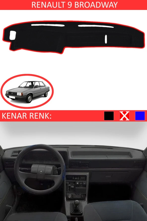 Renault 9 Broadway Için Uygun Torpido Koruma Halısı Siyah Kenar Renk Kırmızı