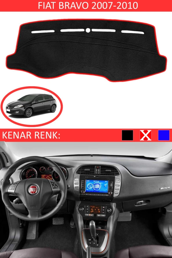 Fiat Bravo 2007-2010 Modelleri Için Uygun Torpido Koruma Halısı Siyah Kenar Renk Kırmızı
