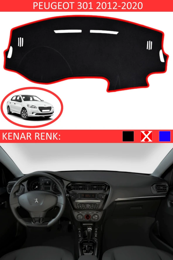 Peugeot 301 2012-2020 Için Uygun Torpido Koruma Halısı Siyah Kenar Renk Kırmızı